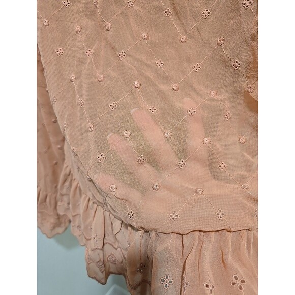Romantic Sheer Ruffle Blouse Womens Sz S Mauve Eyelet Swiss Dot Victorian Dainty - Picture 5 of 7